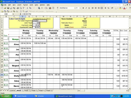 Employee Scheduler for Excel and OpenOff