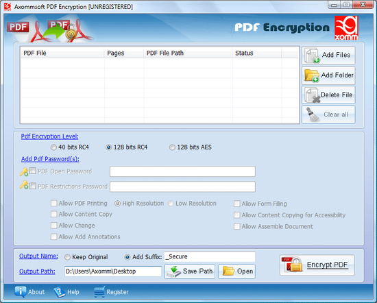 Encrypt pdf with 128 bits AES Security