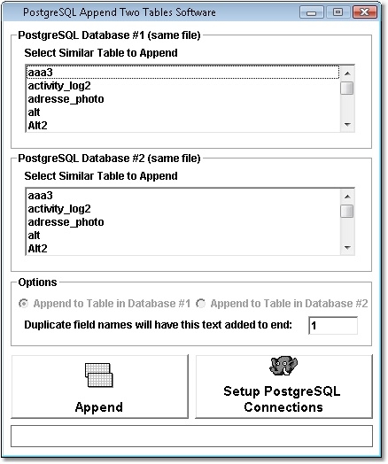 PostgreSQL Append Two Tables Software