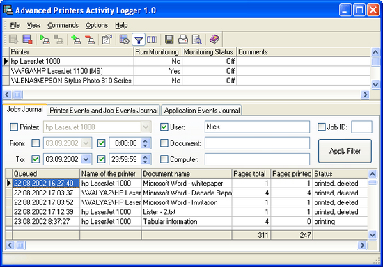 Advanced Printers Activity Logger