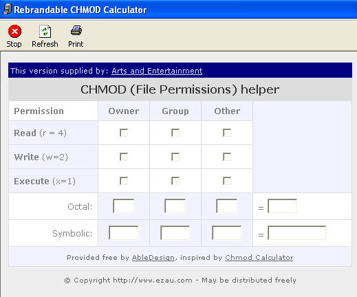 Arts and Entertainment CHMOD Calculator