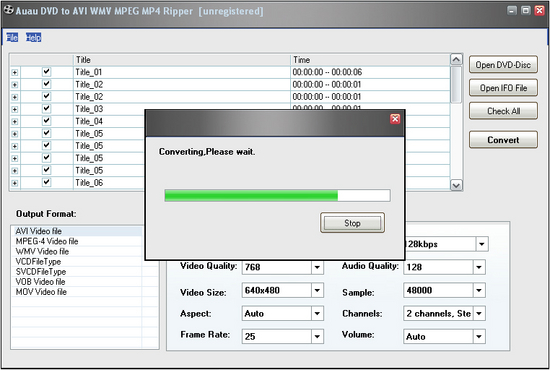 AUAU-Soft DVD to AVI WMV MPEG MP4 Ripper