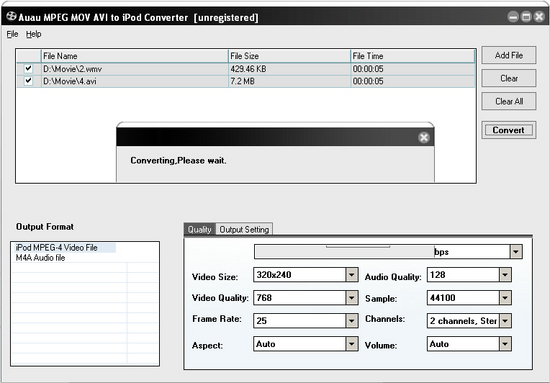 AUAU-Soft MPEG MOV AVI to iPod Converter