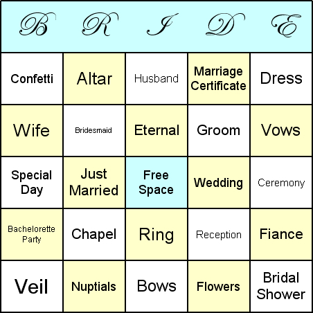 Bridal Shower Bingo