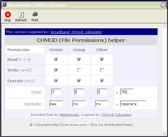 broadband chmod calculator