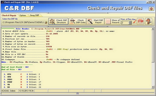 Check and repair DBF