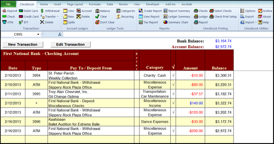 Checkbook for Excel