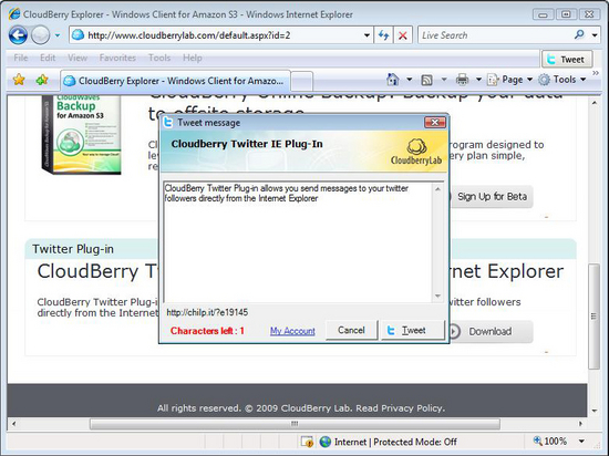 CloudBerry Twitter plug-in for IE