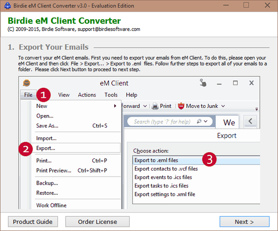 Convert eM Client Files to PST