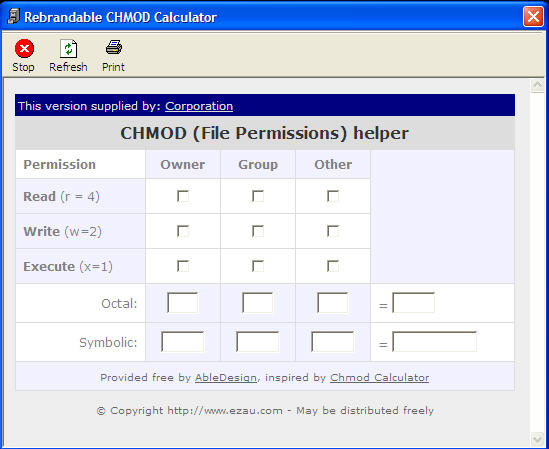 Corporation CHMOD Calculator