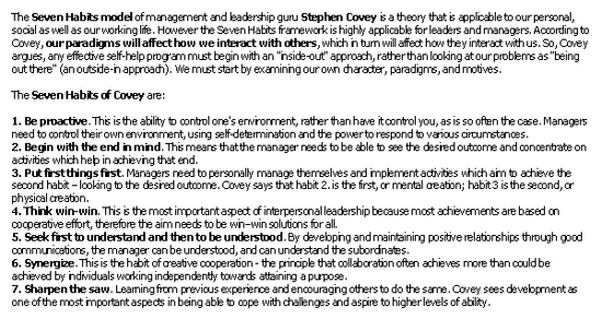Coveys Seven Habits (MBA)