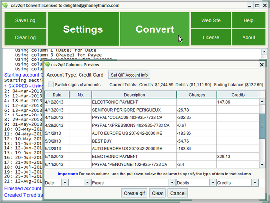 CSV2QIF Convert