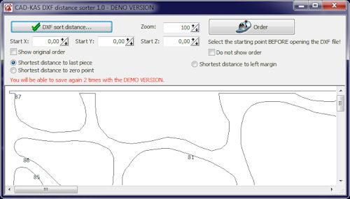 DXF distance sorter