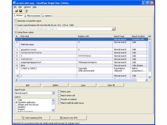 ExcelPipe Search and Replace