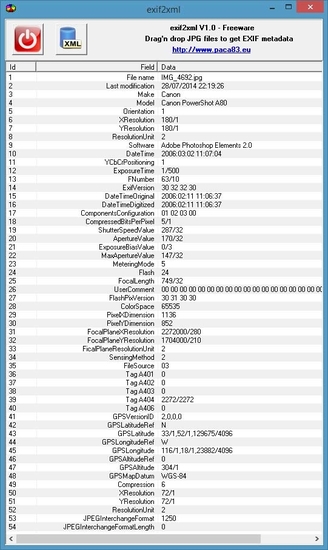 exif2xml