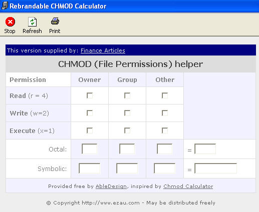 Finance CHMOD Calculator