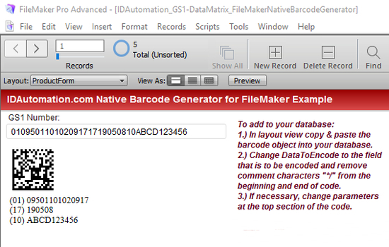 GS1 DataMatrix FileMaker Native Barcode