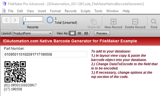 GS1 QR Code FileMaker Native Barcode
