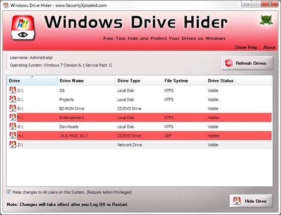 Hide Drives on Windows