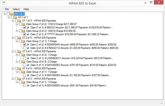 HIPAA 835 to Excel