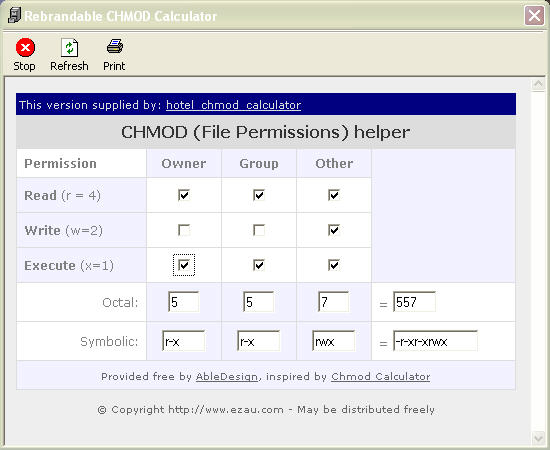 hotel accomodation chmod calculator