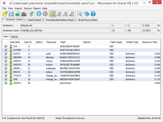 JRecoverer for Oracle Database Passwords