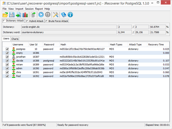 JRecoverer for PostgreSQL Passwords