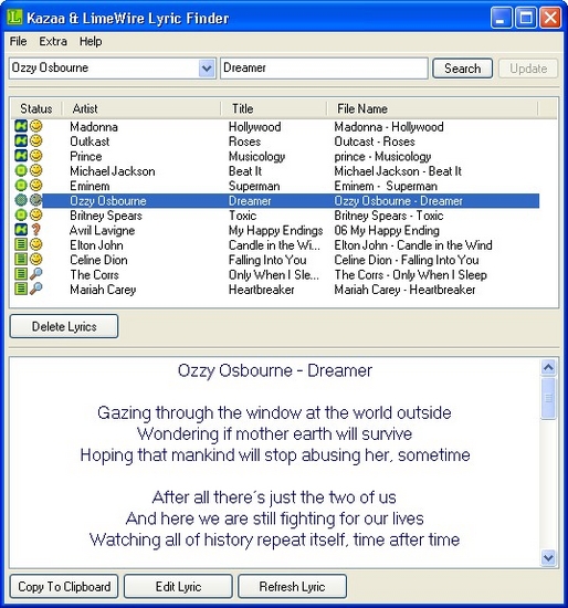 Kazaa & LimeWire Lyric Finder