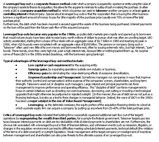 LBO Leveraged BuyOut Method (MBA)