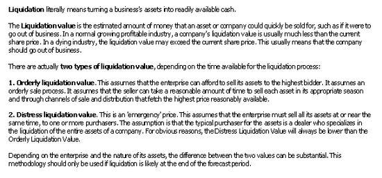 Liquidation Value Method (MBA)