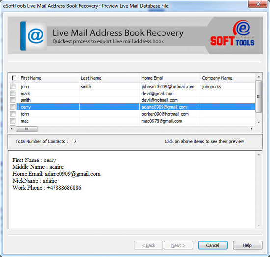 Live Mail Address Book Export