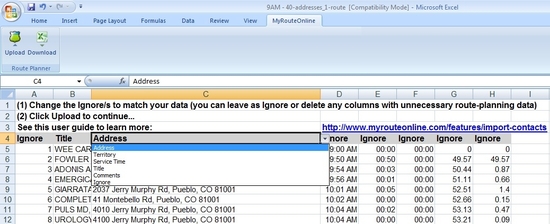 MyRouteOnline Excel Add-in Route Planner