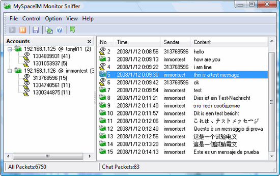 MySpaceIM Monitor Sniffer