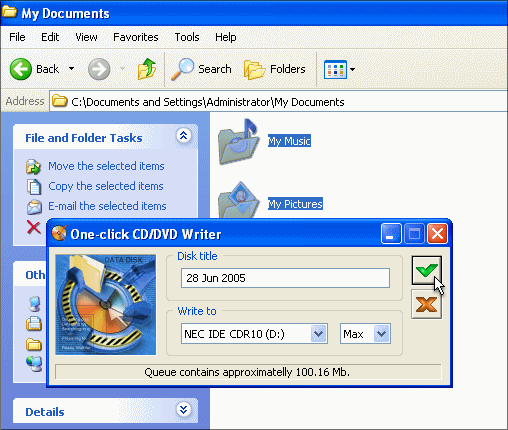 One-click CD/DVD Writer