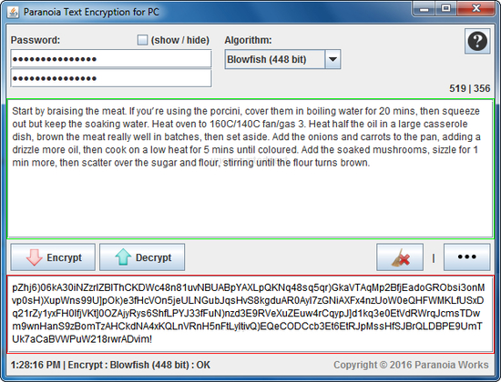 Paranoia Text Encryption for PC