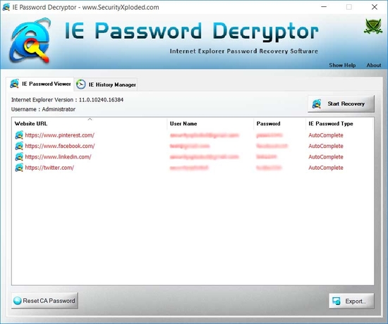 Password Decryptor for Internet Explorer