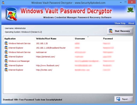 Password Decryptor of Windows Vault
