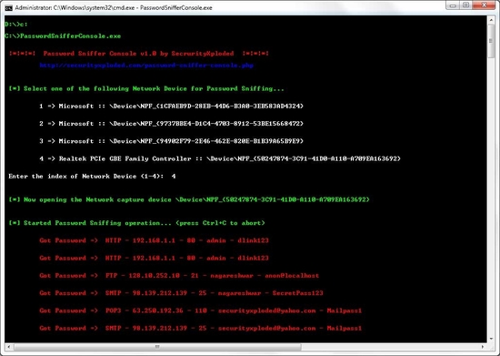 Password Sniffer Console