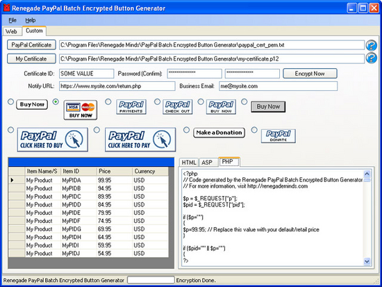 PayPal Batch Encrypted Button Generator