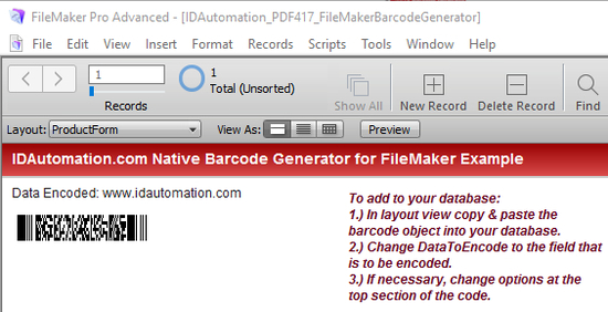 PDF417 Filemaker Barcode Generator