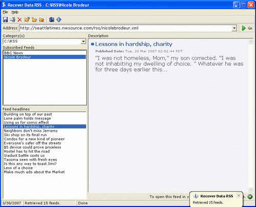 Recover Data RSS Reader