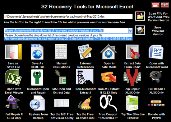 S2 Recovery Tools for Microsoft Excel