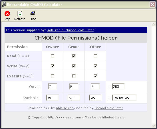 satellite radio chmod calculator