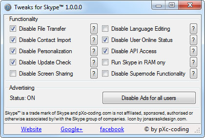 Tweaks for Skype™