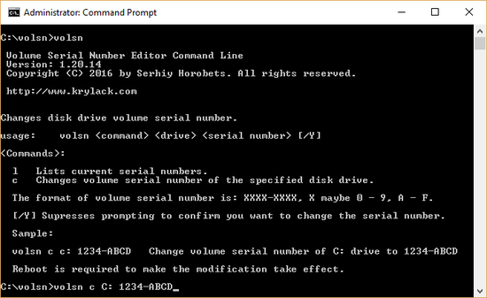 Volume Serial Number Editor Command Line