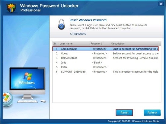 Windows Password Unlocker Professional