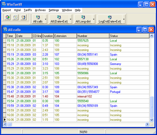 WinTariff call accounting software