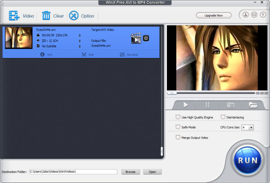 WinX Free AVI to MP4 Converter