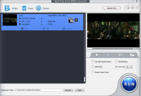 WinX Free AVI to MPEG Converter