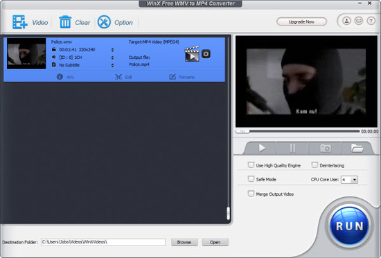 WinX Free WMV to MP4 Converter